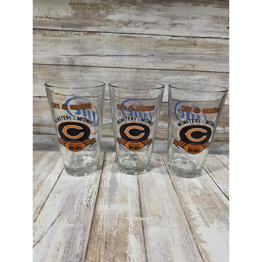 Chicago Bears Miller Lite Monsters of the Midway Pint Glass Set of 3 NFL Barware